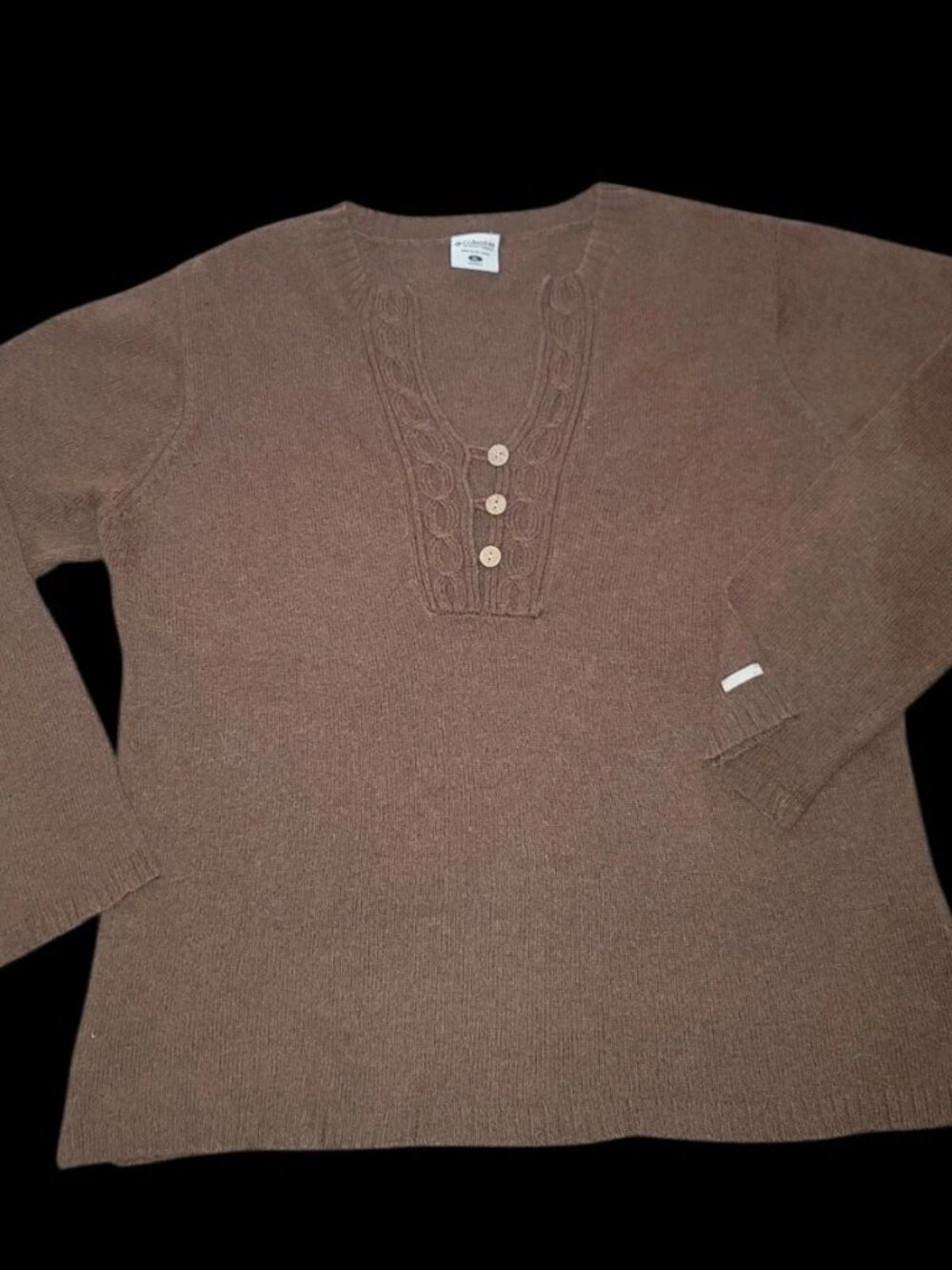 Columbia Women's Knit Sweater Cocoa Brown 3 Button Cotton Angora Sz XL Pre-Owned